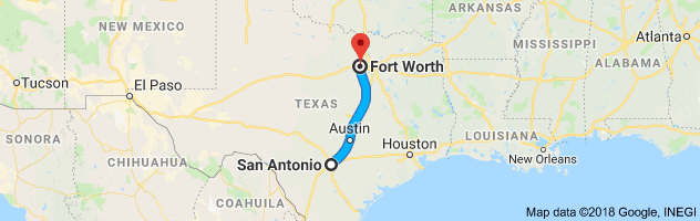 San Antonio to Fort Worth Moving Company Route