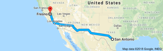 San Antonio to Fresno Moving Company Route