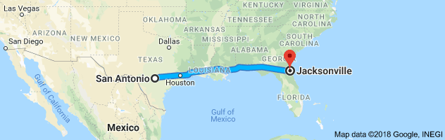 San Antonio to Jacksonville Moving Company Route