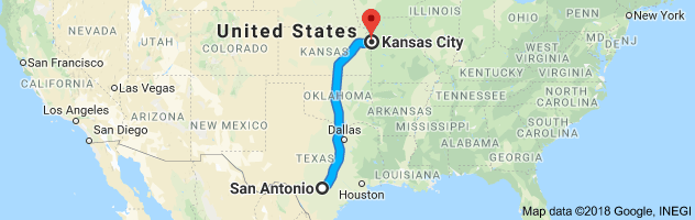 San Antonio to Kansas City Moving Company Route
