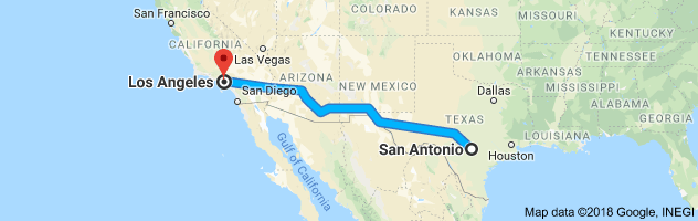 San Antonio to Los Angeles Moving Company Route