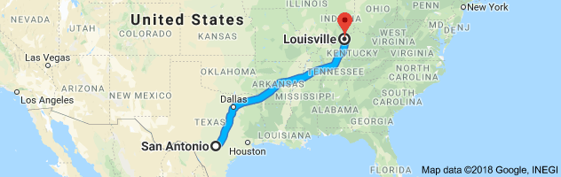 San Antonio to Louisville Moving Company Route