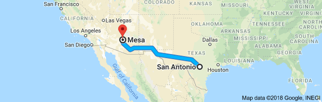 San Antonio to Mesa Moving Company Route