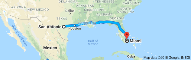 San Antonio to Miami Moving Company Route
