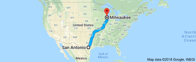 San Antonio to Milwaukee Moving Company Route