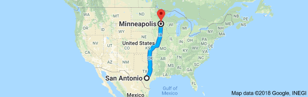 San Antonio to Minneapolis Moving Company Route