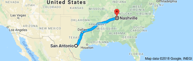 San Antonio to Nashville Moving Company Route