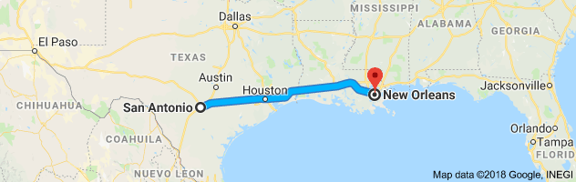 San Antonio to New Orleans Moving Company Route