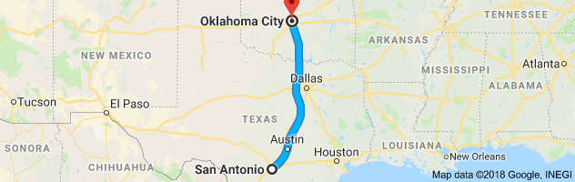 San Antonio to Oklahoma City Moving Company Route