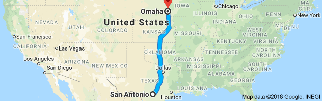 San Antonio to Omaha Moving Company Route