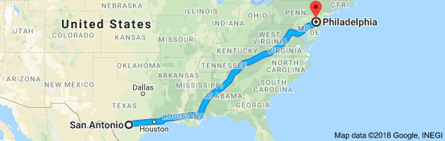 San Antonio to Philadelphia Moving Company Route
