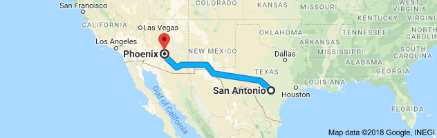San Antonio to Phoenix Moving Company Route