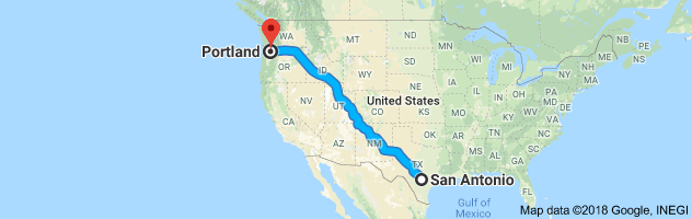 San Antonio to Portland Moving Company Route
