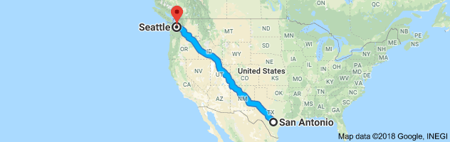 San Antonio to Seattle Moving Company Route