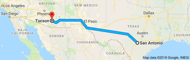 San Antonio to Tucson Moving Company Route
