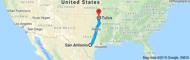 San Antonio to Tulsa Moving Company Route