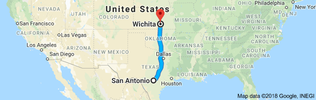 San Antonio to Wichita Moving Company Route